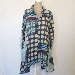 Tulip Women's Oversized Small Multi-Color Patchwork Asymmetric Button Tunic Top
